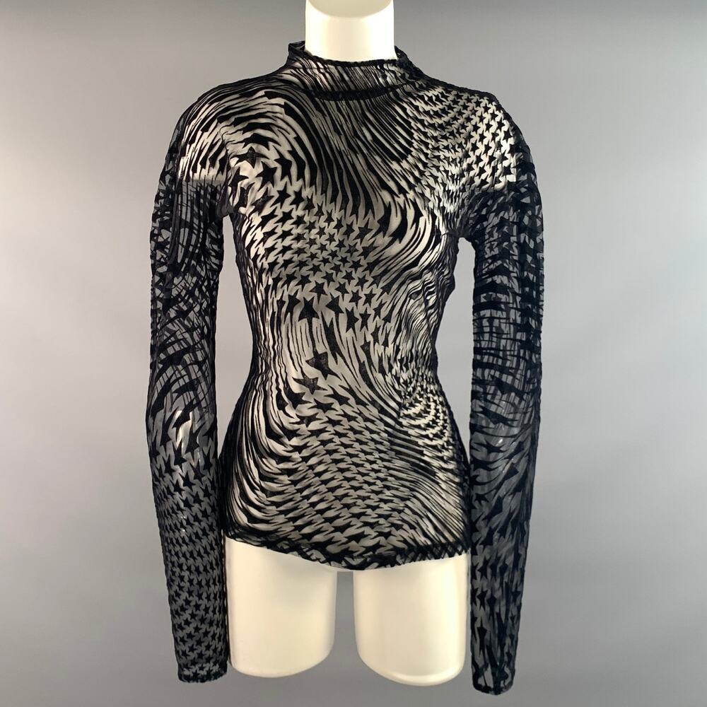 MUGLER Size S Black Stars Sheer Dress Top